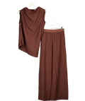 Fabrique Brown Phoebe French Cowl Sleeveless Top and Wide Leg Pant, size UK XS/S — front