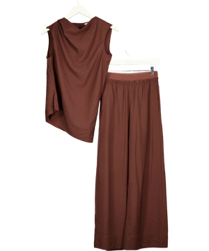 Fabrique Phoebe French Cowl Sleeveless Top and Wide Leg Pant Brown UK XS/S