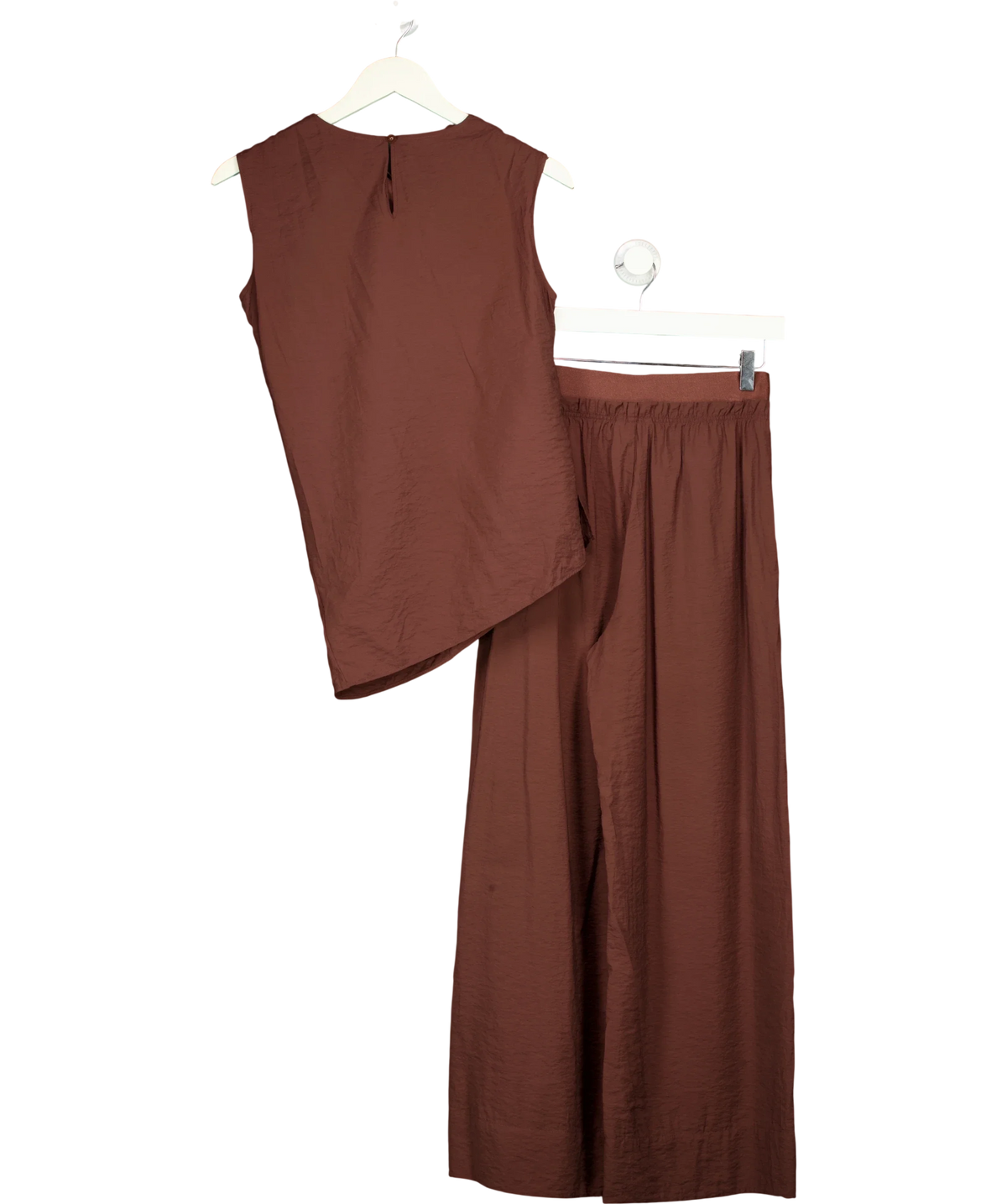Fabrique Brown Phoebe French Cowl Sleeveless Top and Wide Leg Pant, size UK XS/S — back