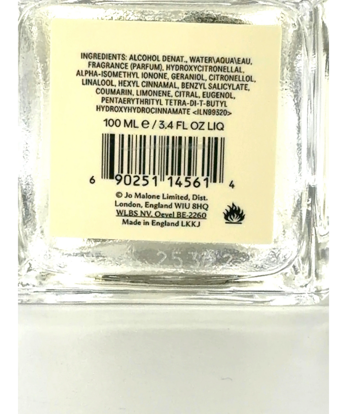Jo Malone London English Pear & Sweet Pea Perfume 100ml — Batch number or expiry date