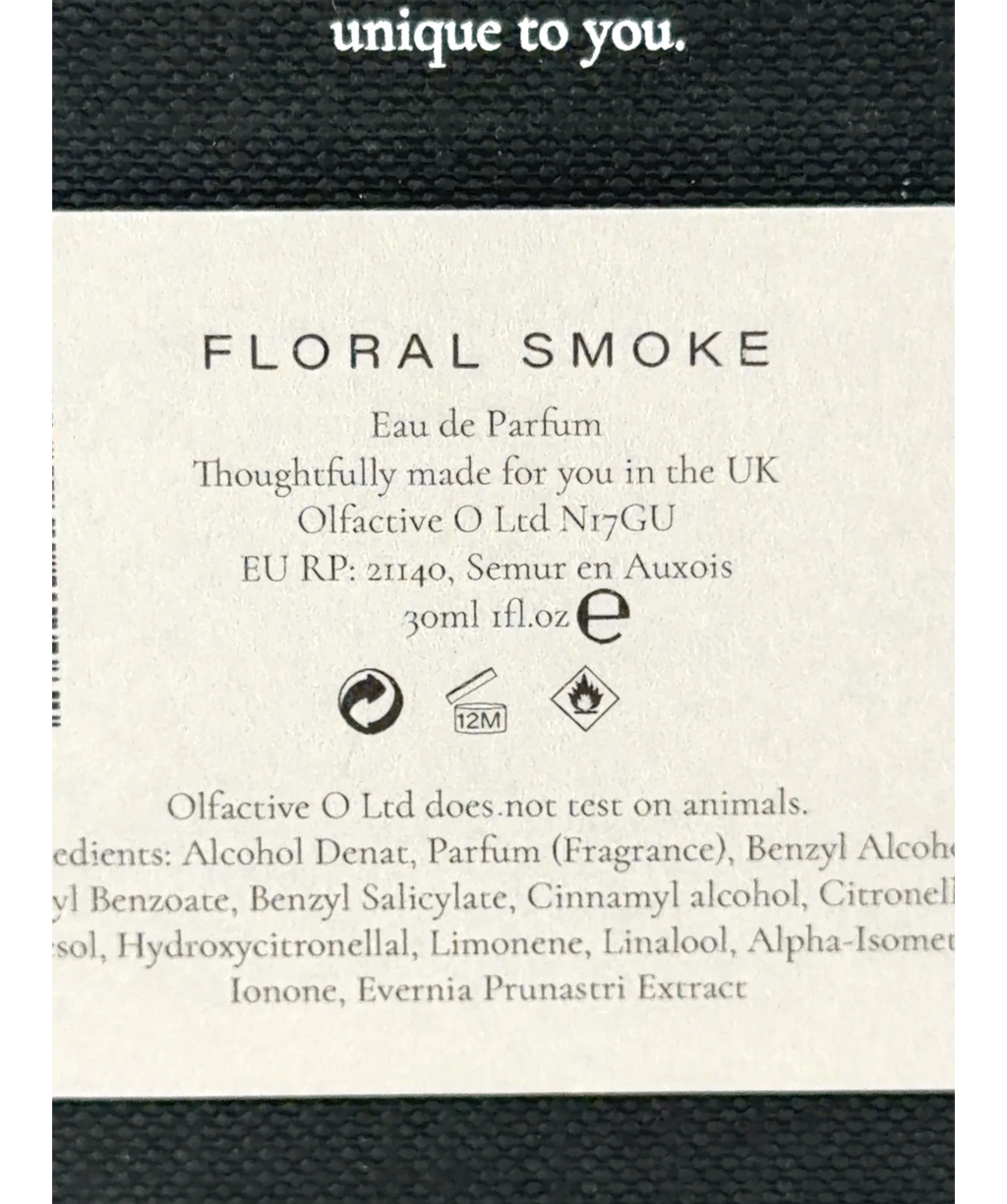 Olfactive O Floral Smoke Eau de Parfum, size 30ml — care label
