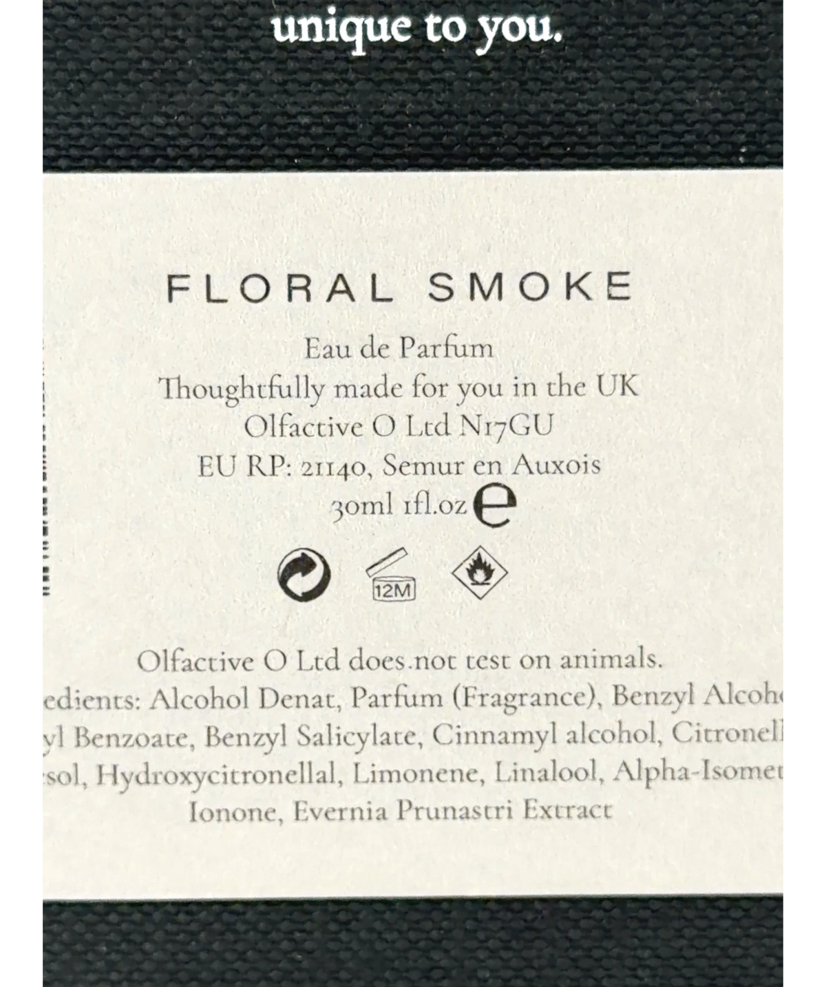 Olfactive O Floral Smoke Eau de Parfum, size 30ml — care label