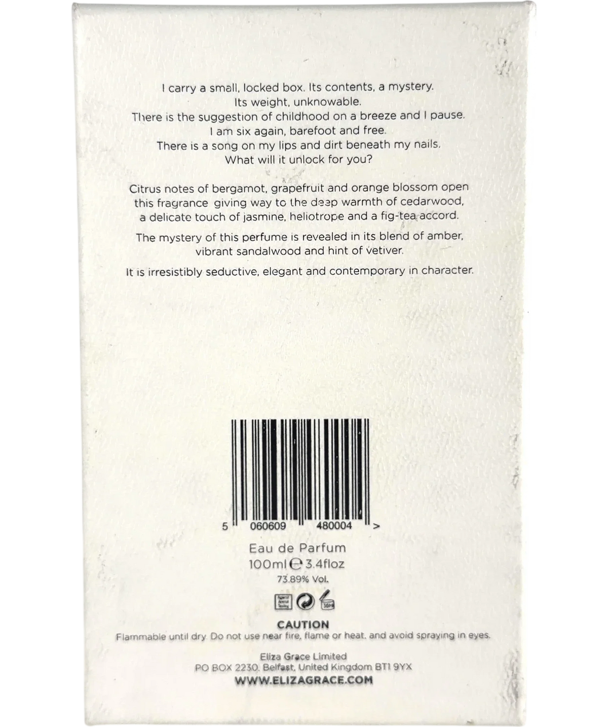 Stories by Eliza Grace Number 01 Perfume Box 100ml — Back