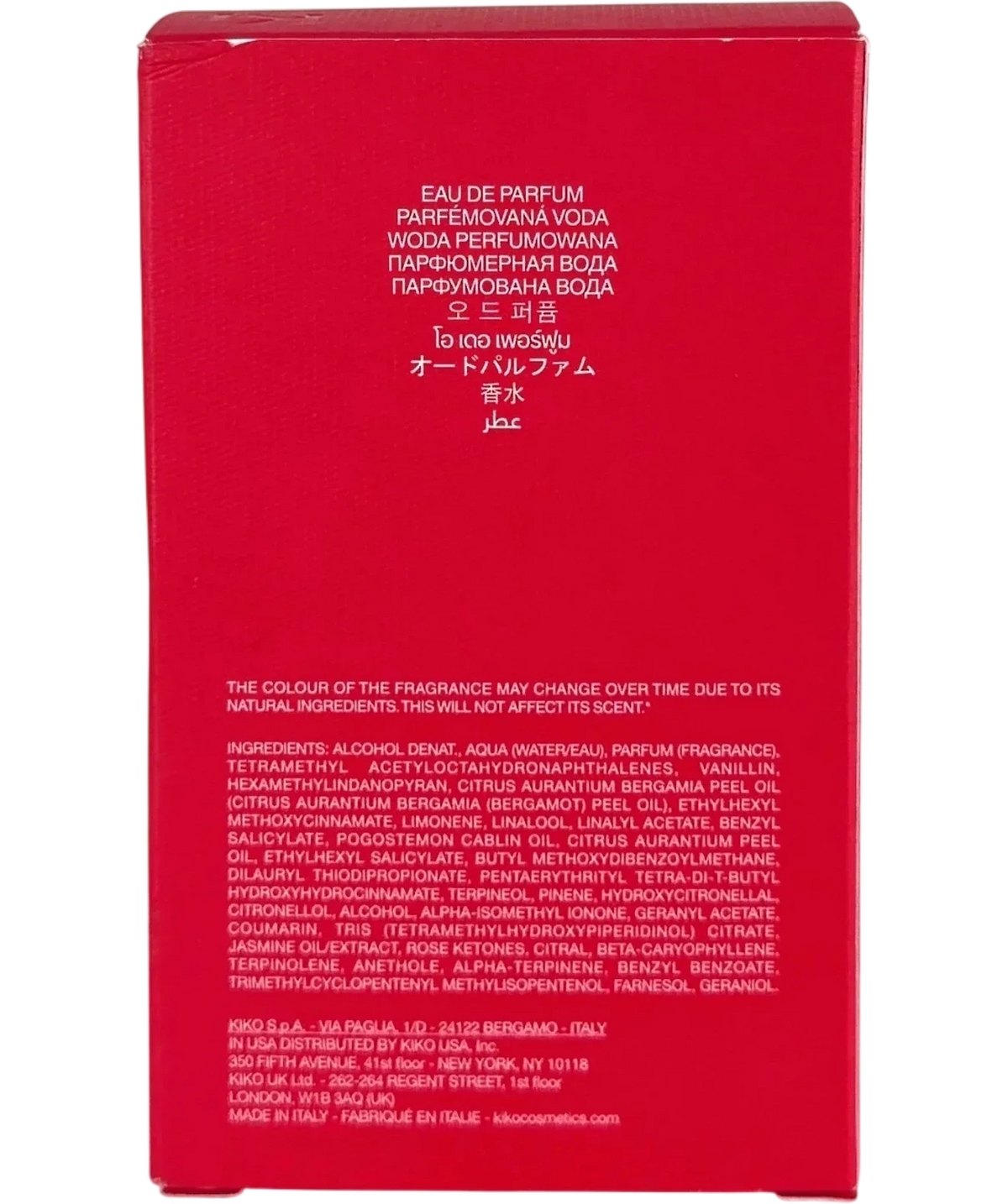 Kiko Scent Of Milan Eau De Parfum Montenapoleone District Red Cap 50ml — Back