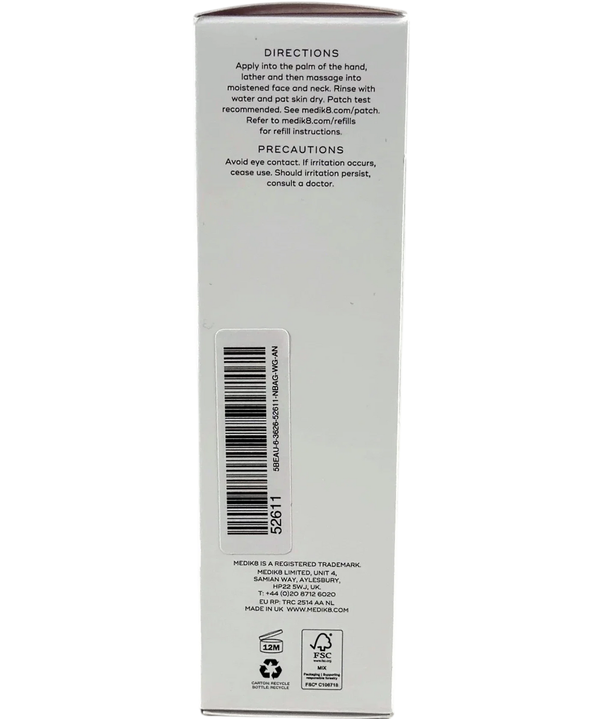 medik8 Total Moisture Daily Cleansing Gel, size 145ml — back