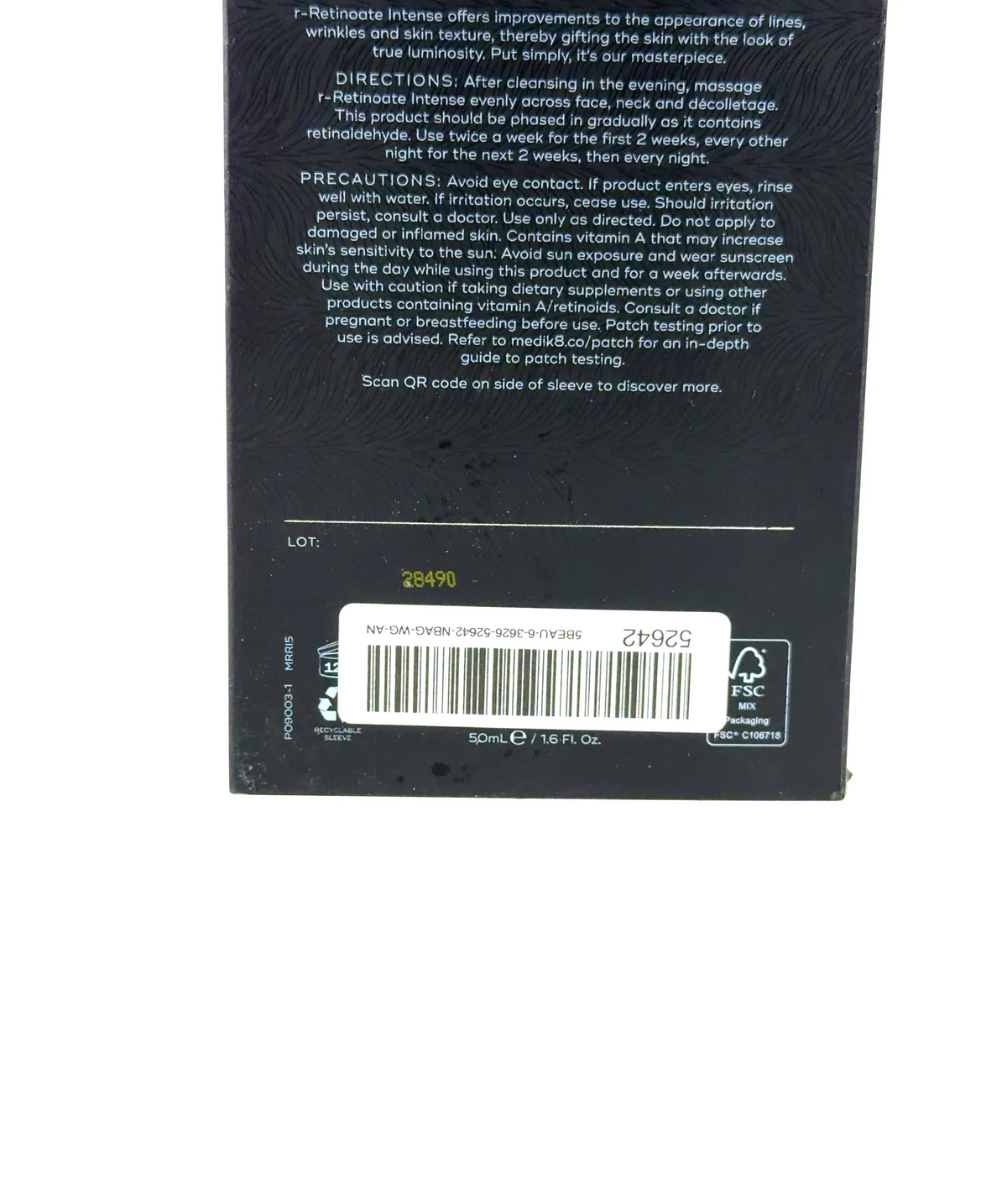 medik8 r-Retinoate Intense Youth Activating Cream, size 50ml — care label