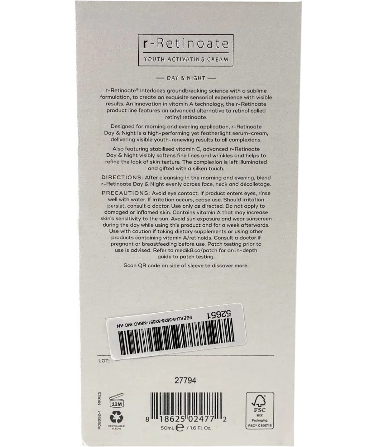 medik8 r-Retinoate Day & Night Youth Activating Cream, size 50ml — back
