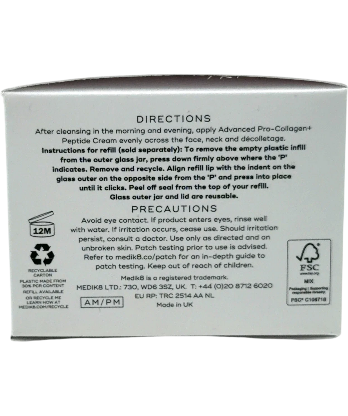 medik8 Advanced Pro-Collagen+ Peptide Cream, size 50ml — back