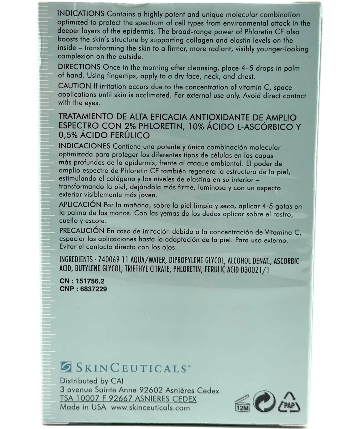 skinceuticals PHLORETIN CF, size 30ml — back