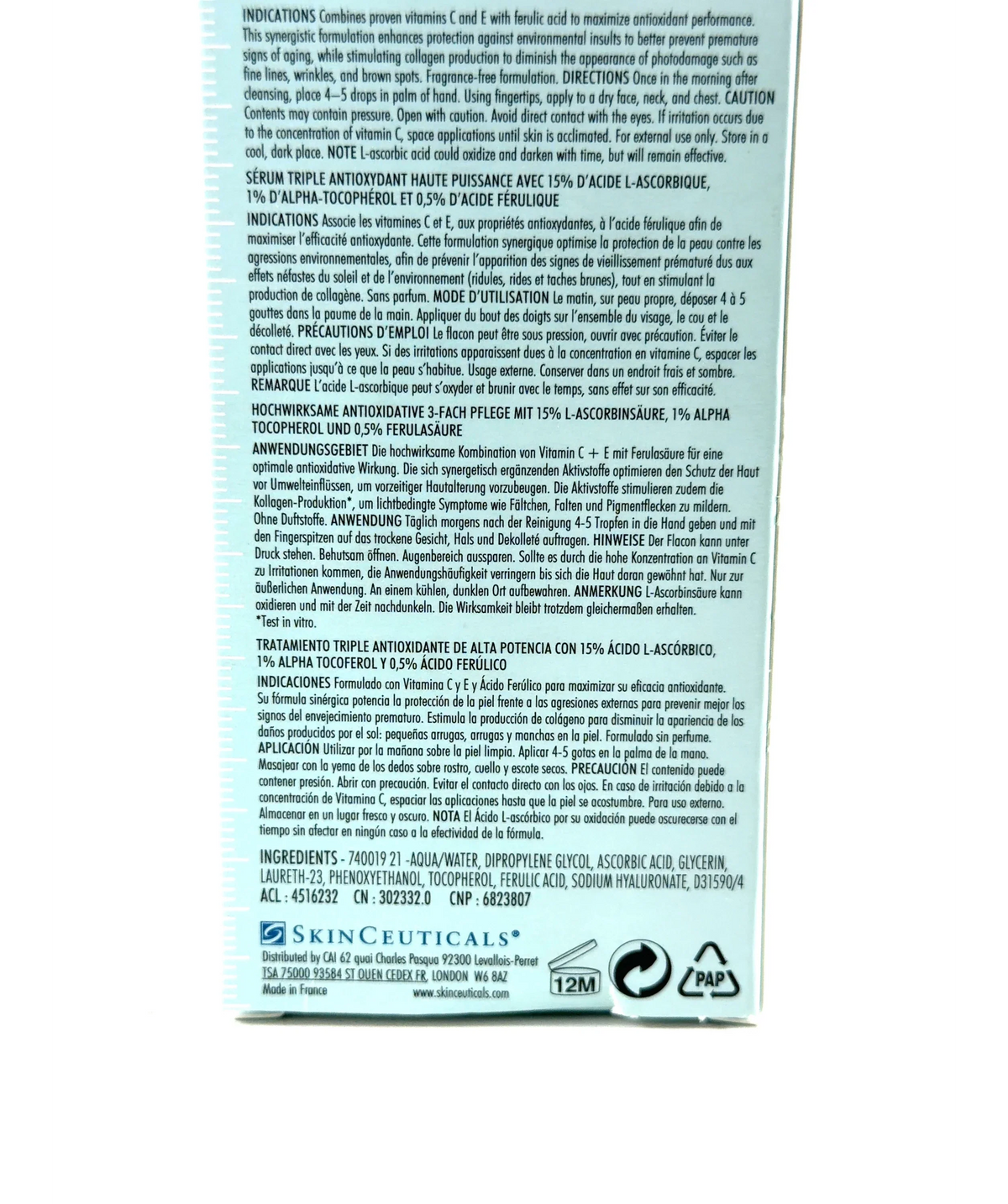 SkinCeuticals C E Ferulic Vitamin C Serum 30ml — Ingredients