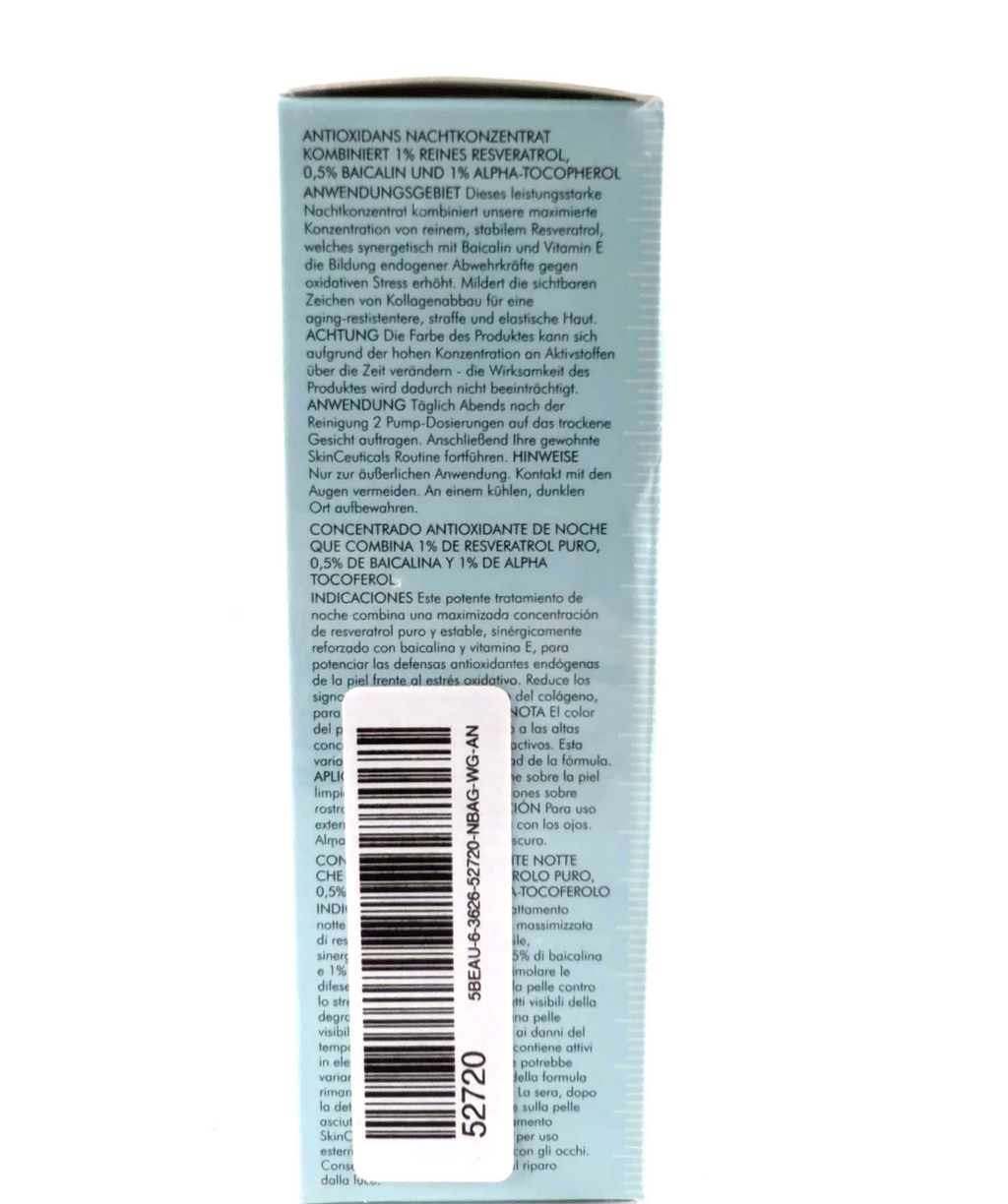skinceuticals Skinceuticals Resveratrol B E Antioxidant Night Serum 30ml 30ml — Ingredients