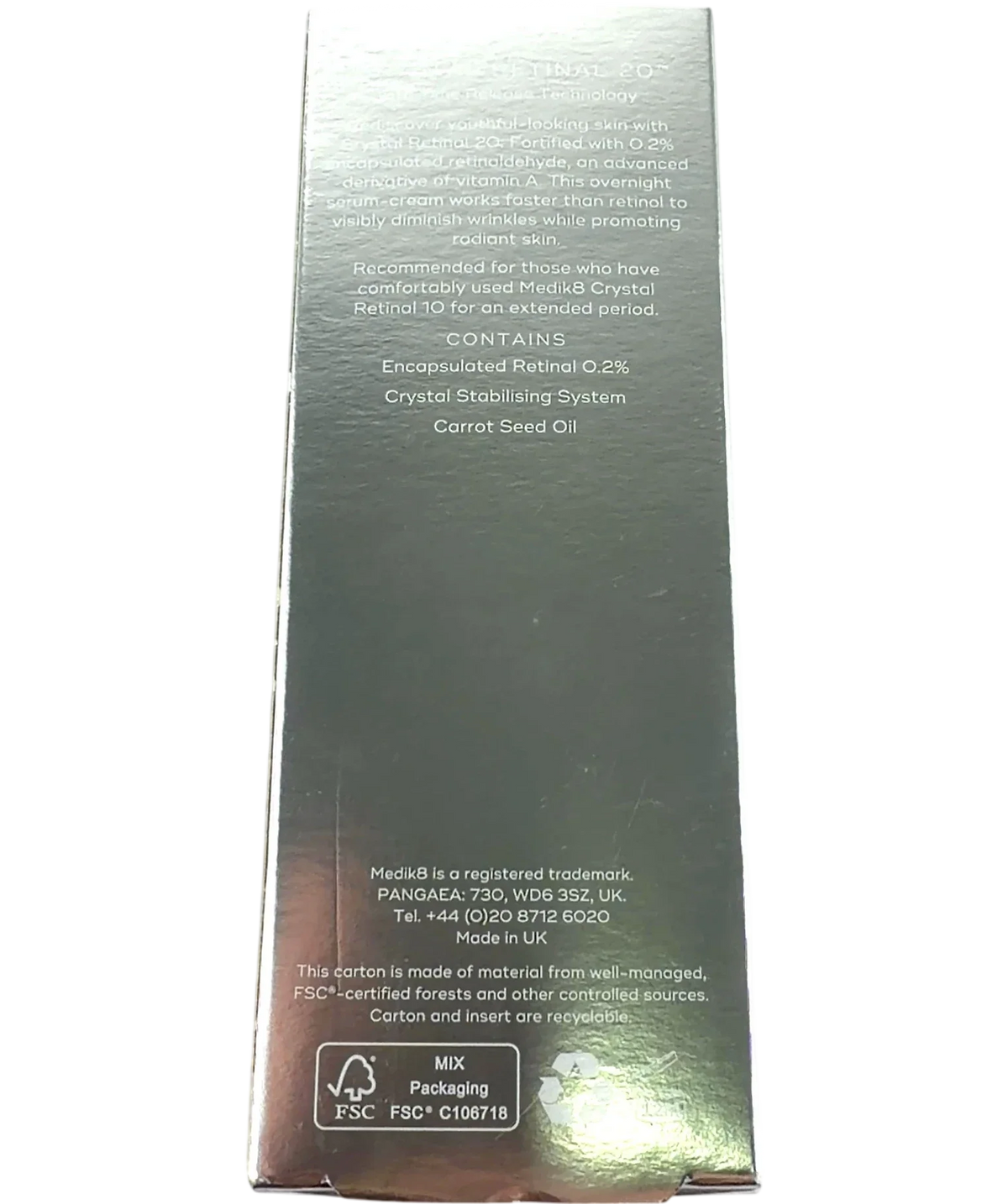 medik8 Crystal Retinal 20 Stable Retinal Night Serum, size 30ml — back