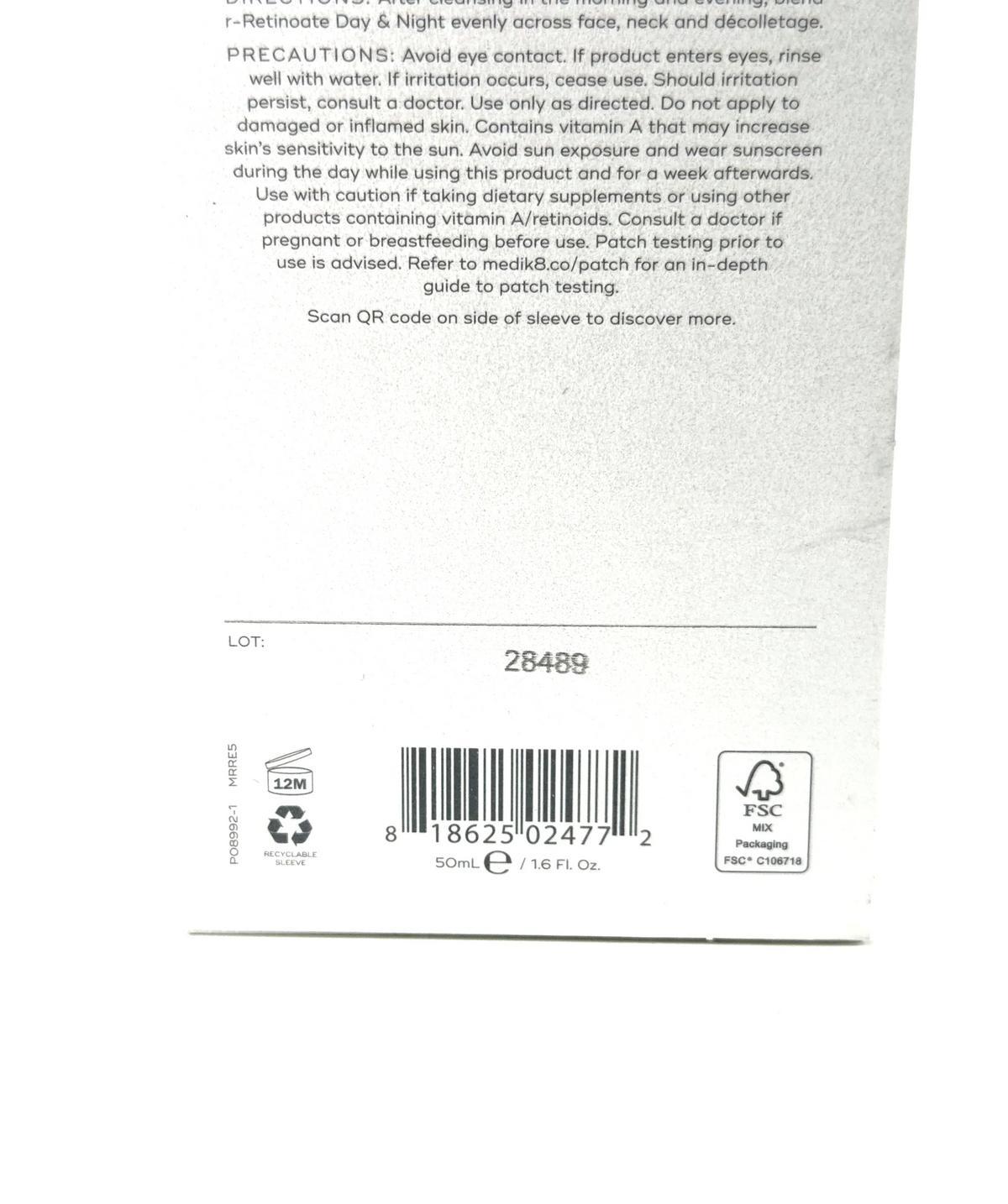 Medik8 r-Retinoate Youth Activating Cream Day & Night 50ml — Batch number or expiry date