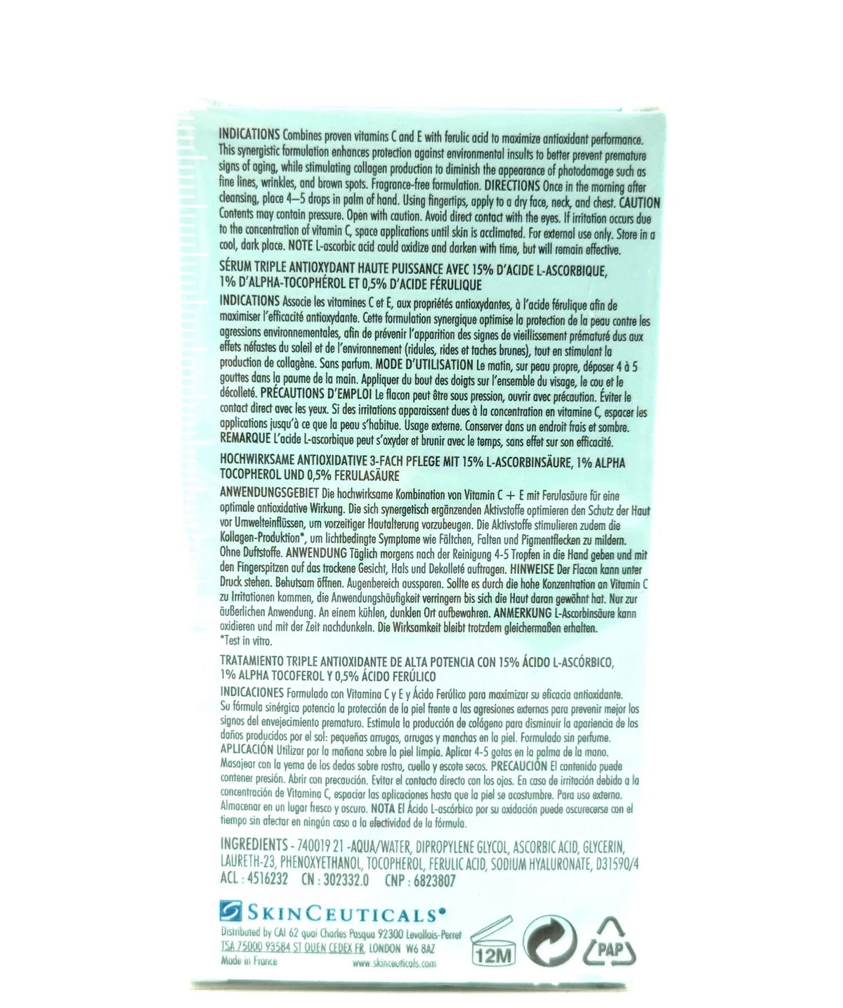 SkinCeuticals C E Ferulic Antioxidant Serum 30ml — Ingredients