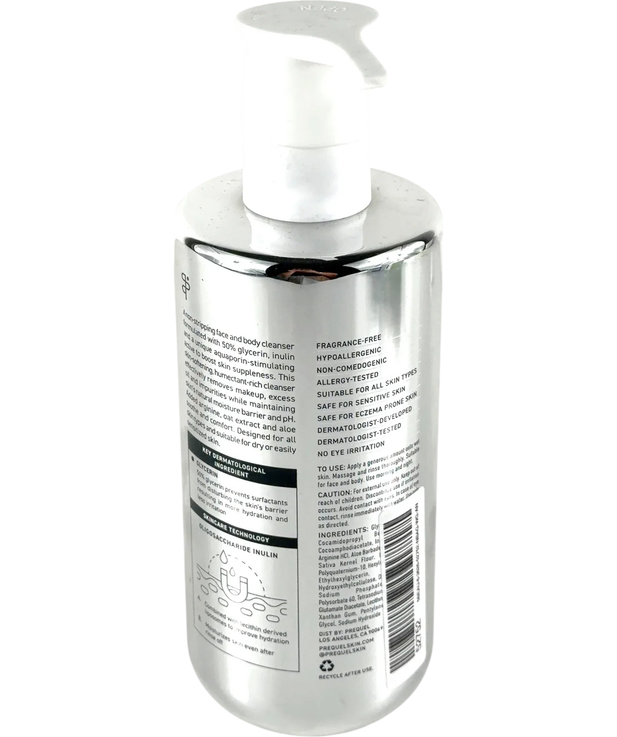 Prequel Gleanser Non-Drying Glycerin Cleanser 400ml — Back