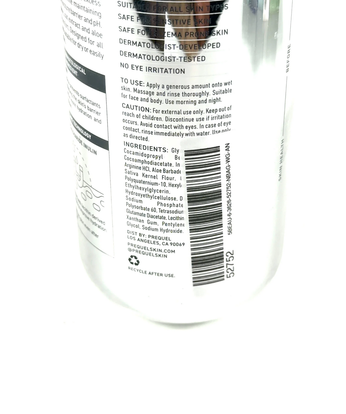 Prequel Gleanser Non-Drying Glycerin Cleanser 400ml — Ingredients