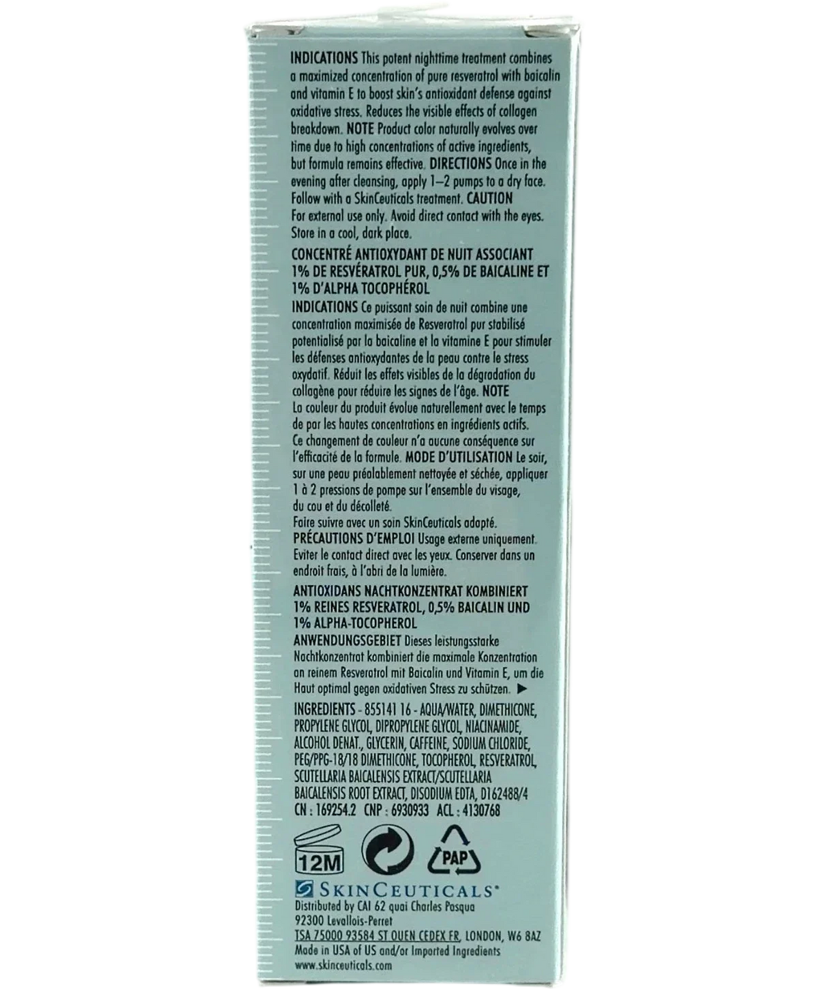 SkinCeuticals Resveratrol B E Antioxidant Night Concentrate 30ml — Back