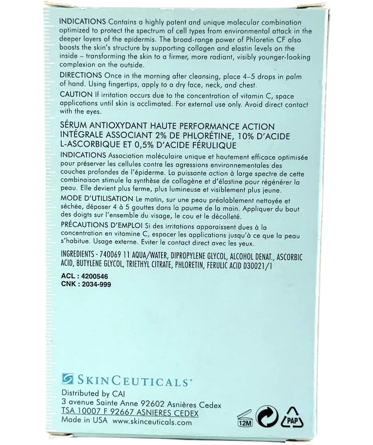 SkinCeuticals Phloretin CF Antioxidant Serum 30ml — Back