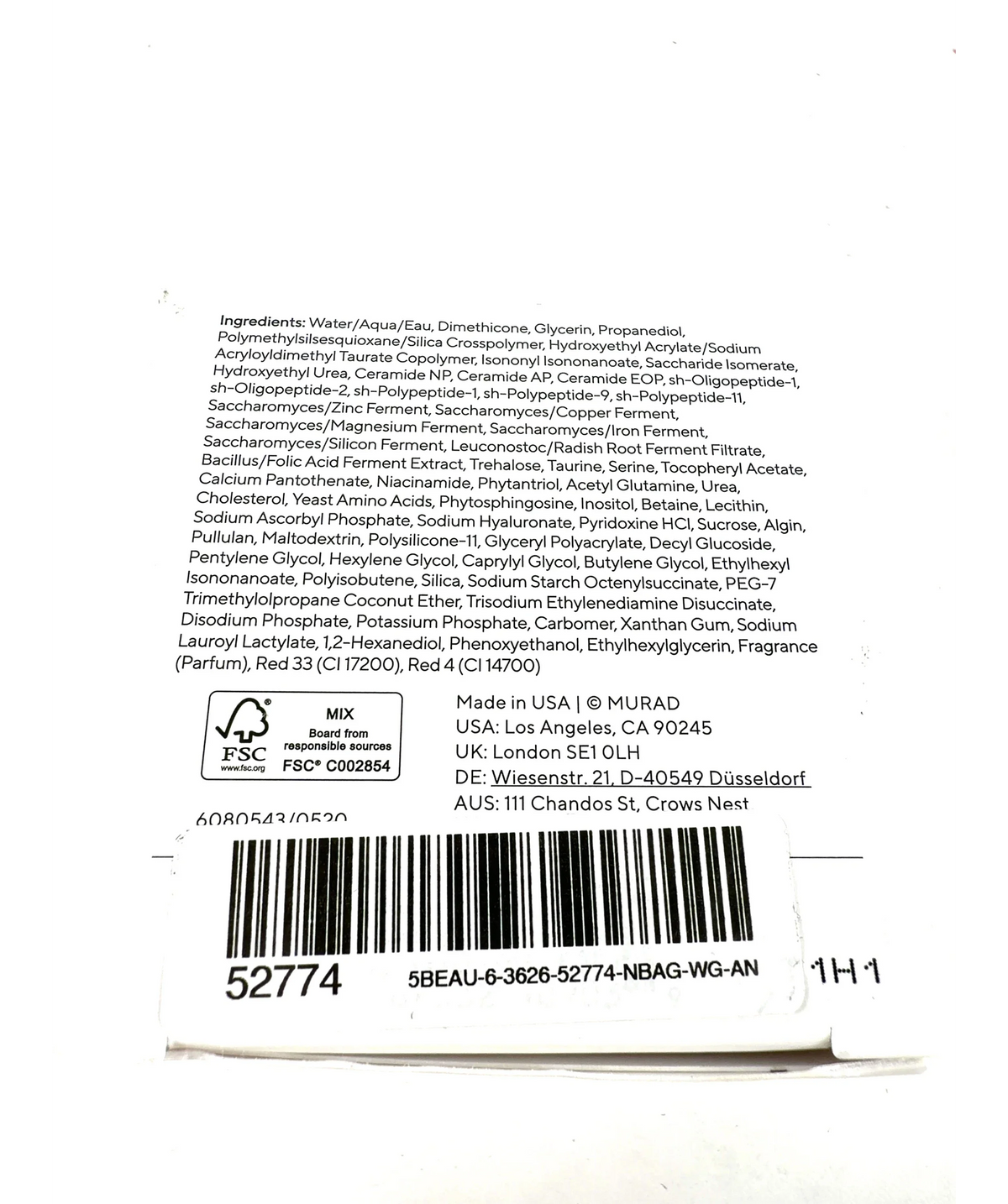 Murad Nutrient-Charged Water Gel 50ml — Ingredients