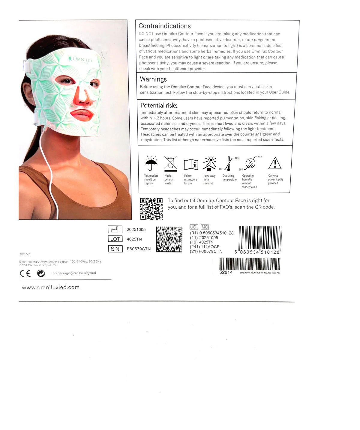 Omnilux Contour Face LED Light Therapy Device — Size