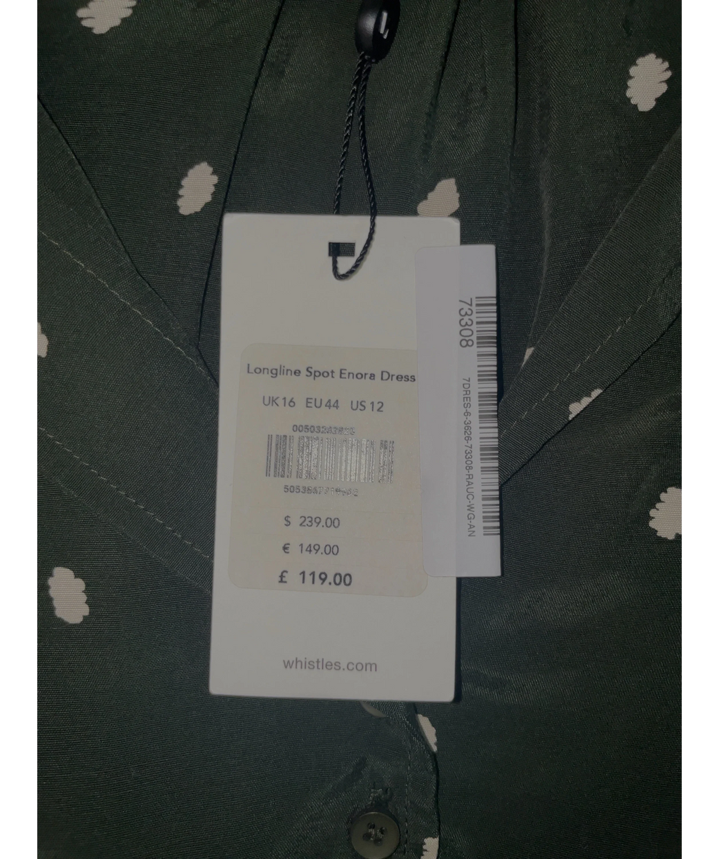Whistles Green Longline Spot Enora Dress, size UK 16 — care label