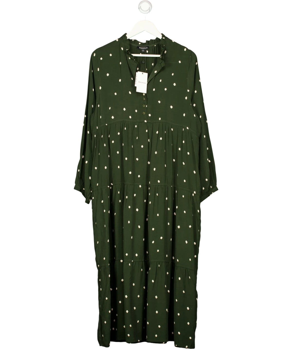 Whistles Green Longline Spot Enora Dress, size UK 16 — front