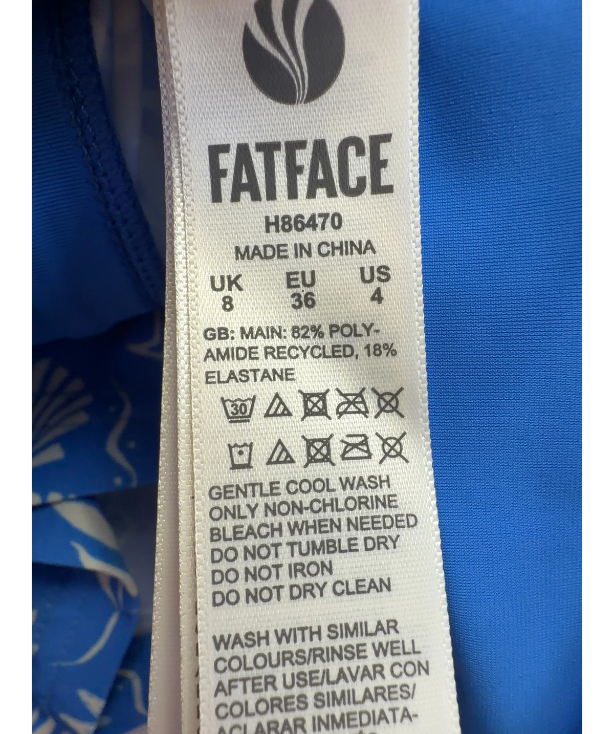 FATFACE Blue Colour, size UK 8 — label