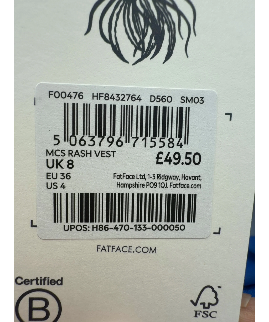 FATFACE Blue Colour, size UK 8 — care label