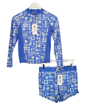 Fatface 2-piece Blue & White Rash Vest And Board Shorts Set UK 8