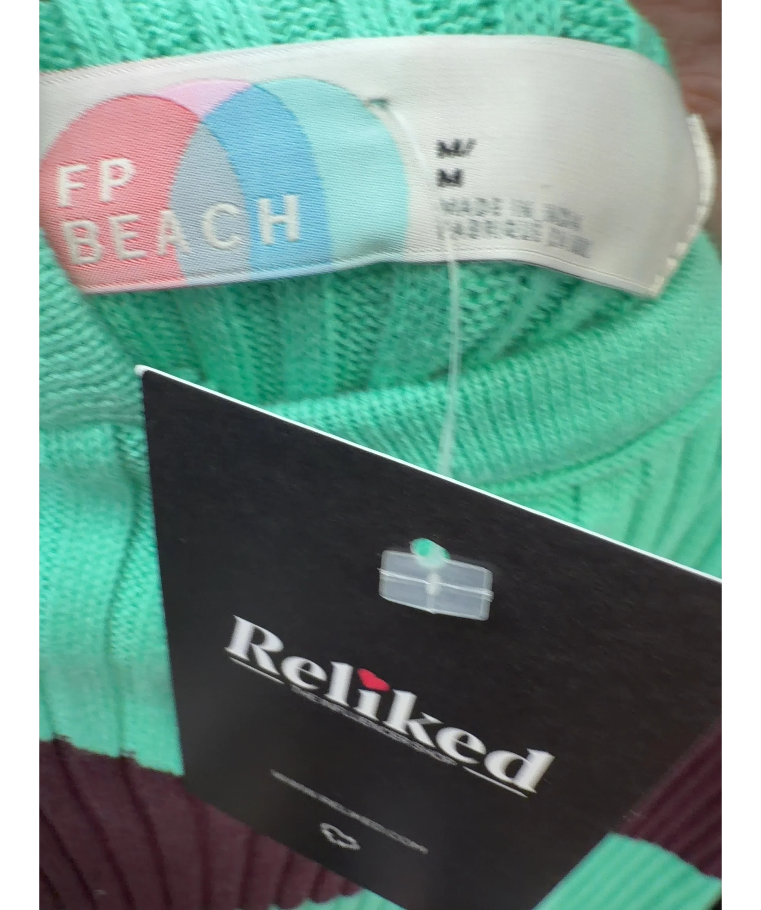 FP Beach Green Kami Striped Hooded Sweater Lounge Set Green/Beige, size UK M — care label