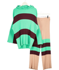 FP Beach Green Kami Striped Hooded Sweater Lounge Set Green/Beige, size UK M — front