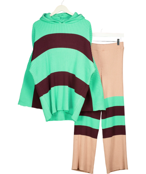 FP Beach Green Kami Striped Hooded Sweater Lounge Set Green/beige UK M