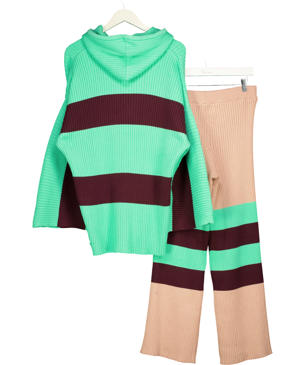 FP Beach Green Kami Striped Hooded Sweater Lounge Set Green/Beige, size UK M — back