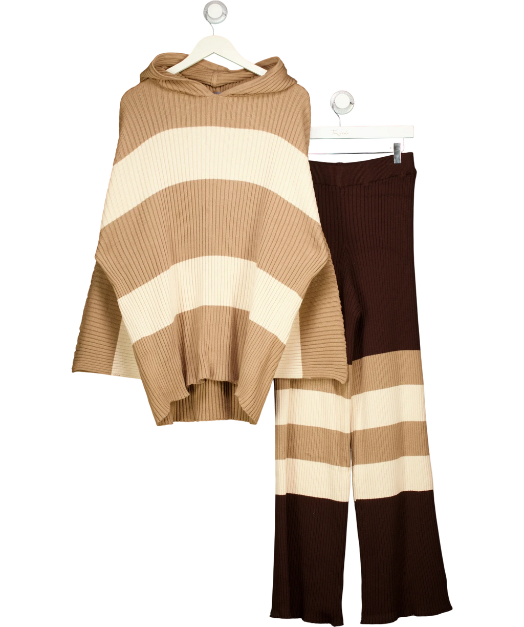 Free People Brown Kami Striped Hooded Sweater Lounge Set Brown/Cream, size UK XS — front