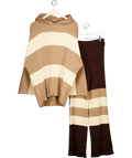 Free People Brown Kami Striped Hooded Sweater Lounge Set Brown/Cream, size UK XS — front