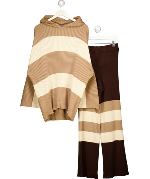Free People Brown Kami Striped Hooded Sweater Lounge Set Brown/cream UK XS