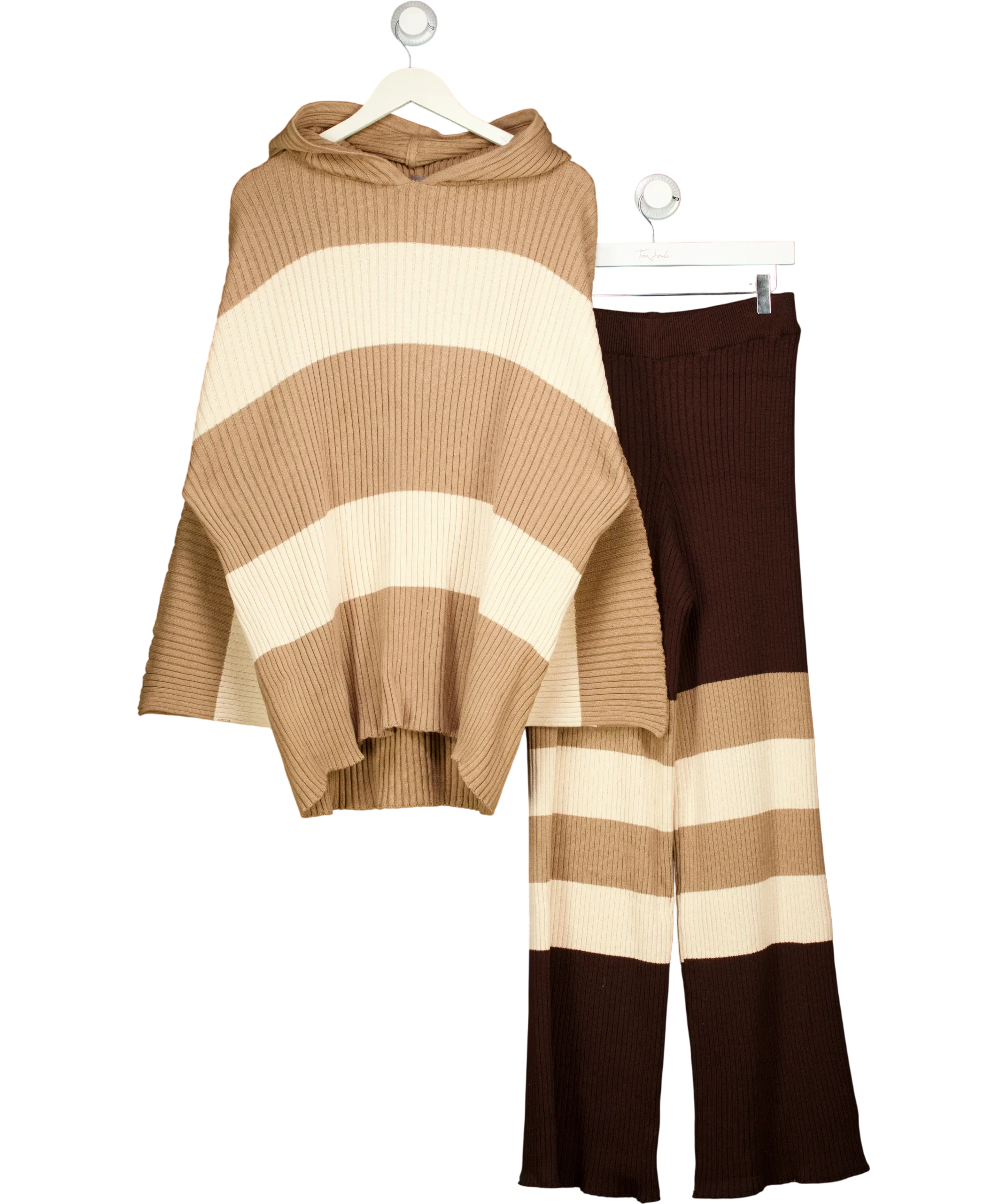 Free People Brown Kami Striped Hooded Sweater Lounge Set Brown/Cream, size UK XS — front