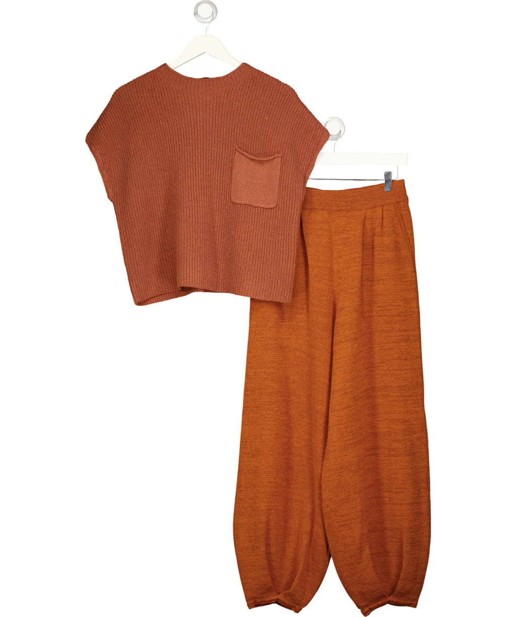 Free People Brown Freya Sweater & Pants Lounge Set Rust Brown, size UK L — front