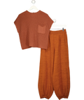 Free People Brown Freya Sweater & Pants Lounge Set Rust Brown, size UK L — front