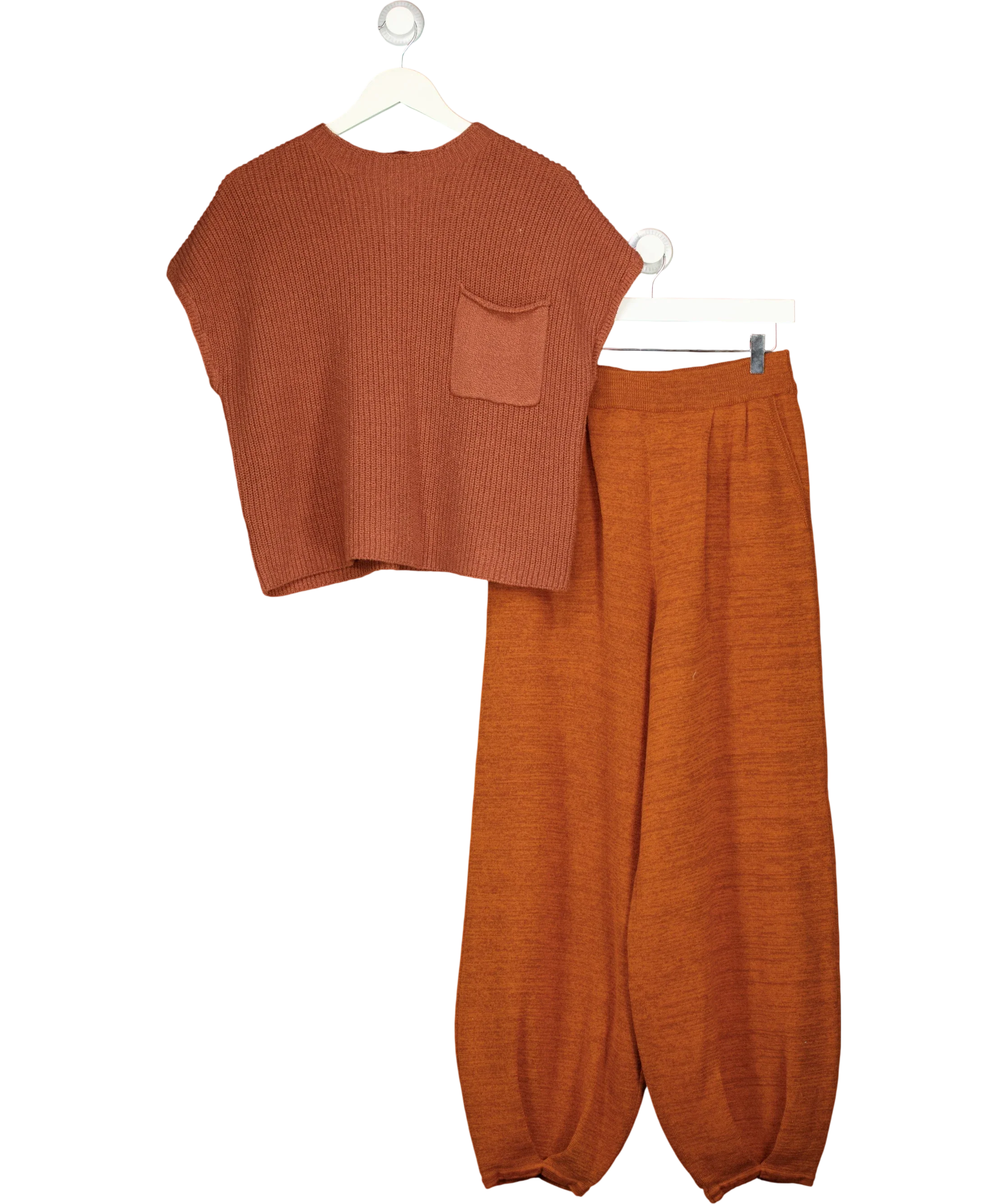 Free People Brown Freya Sweater & Pants Lounge Set Rust Brown, size UK L — front