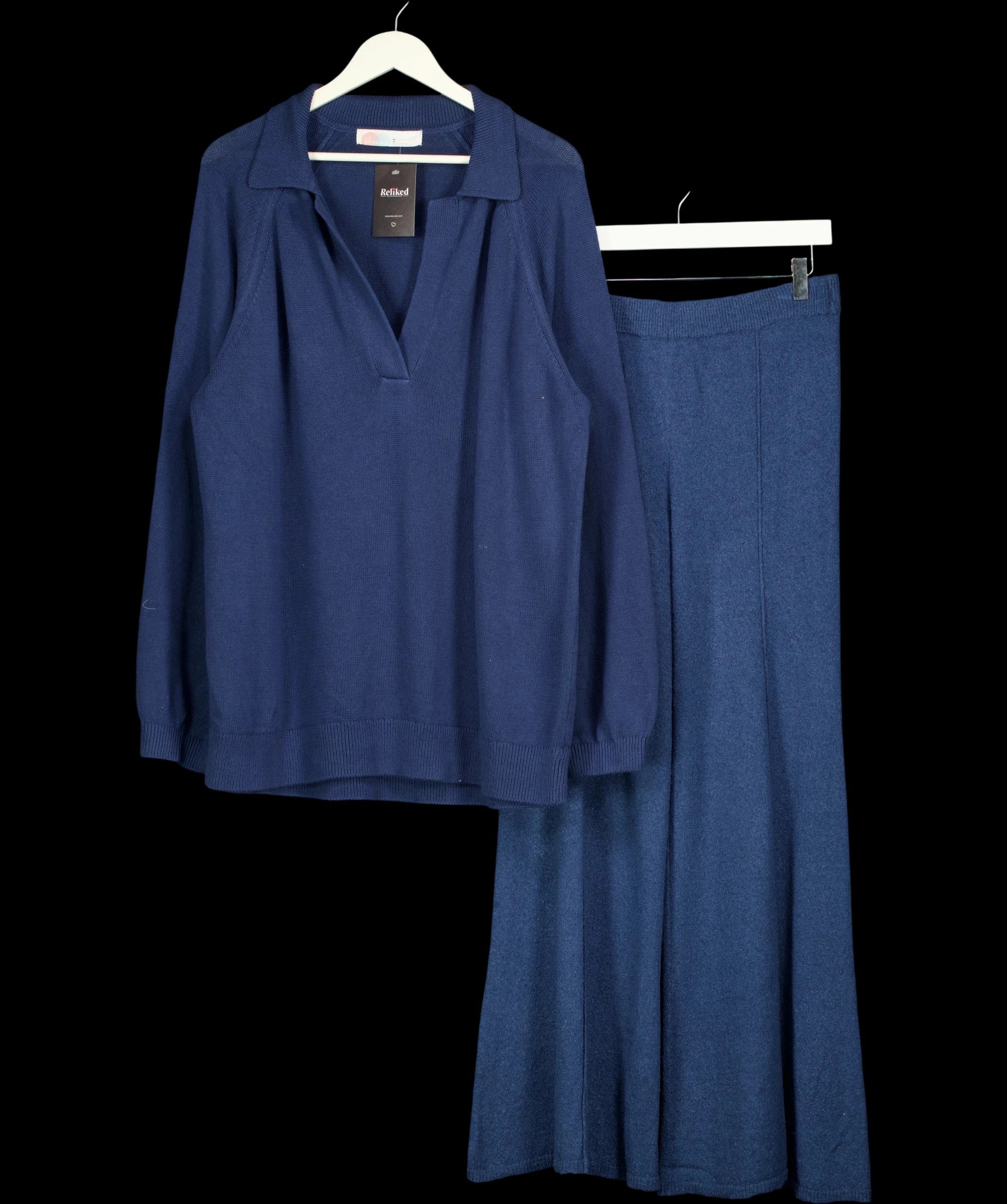 Free People Blue Drea Sweater & Pants Lounge Set Navy Blue, size UK M — fabric detail