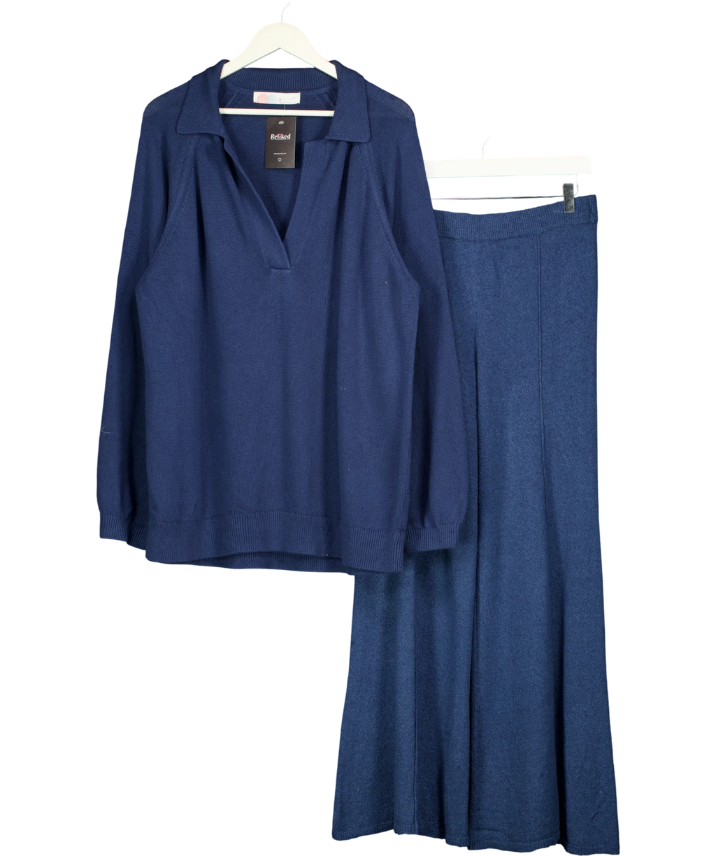 Free People Blue Drea Sweater & Pants Lounge Set Navy Blue, size UK M — front