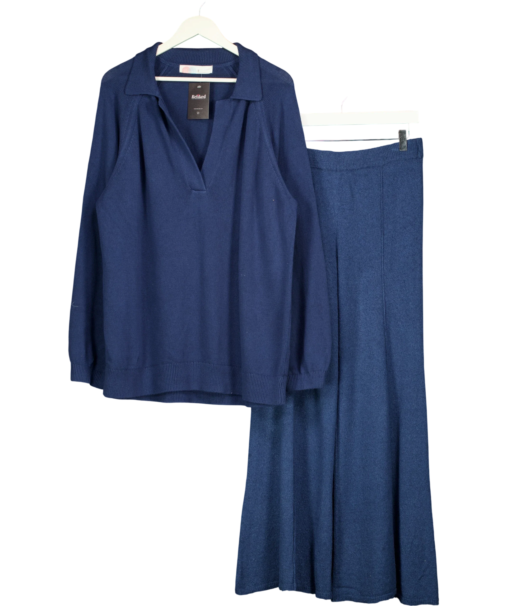 Free People Blue Drea Sweater & Pants Lounge Set Navy Blue, size UK M — front