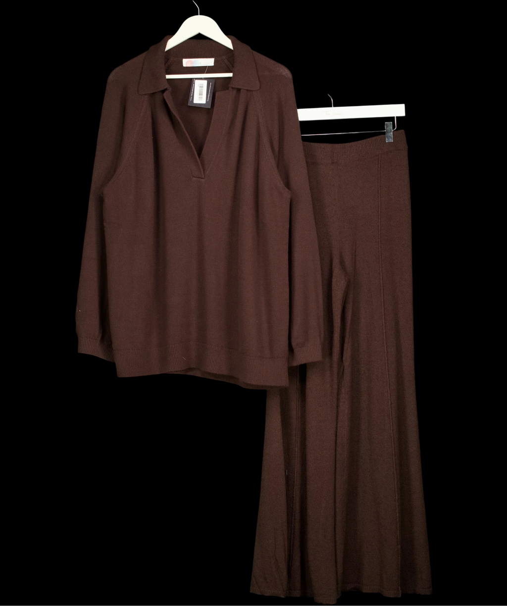 Free People Brown Drea Sweater & Pants Lounge Set ESPRESSO BROWN, size UK S — fabric detail