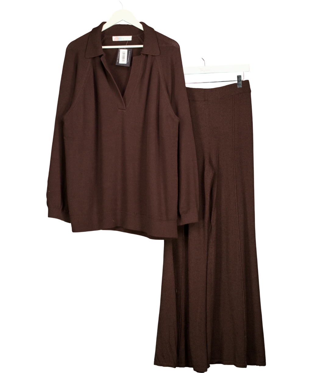 Free People Brown Drea Sweater & Pants Lounge Set ESPRESSO BROWN, size UK S — front