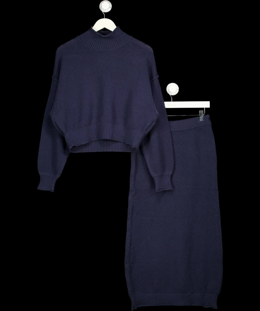 Free People Blue Hailee Sweater Skirt Lounge Set Navy Blue, size UK S — fabric detail