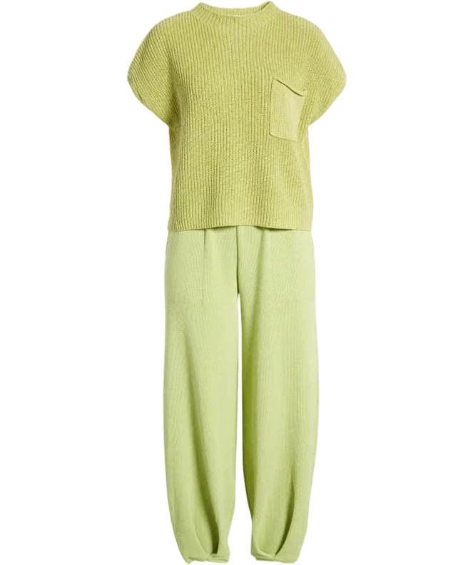 Free People Green Freya Short Sleeve Jumper & trouser lounge Set In Peridot green, size UK XS — front