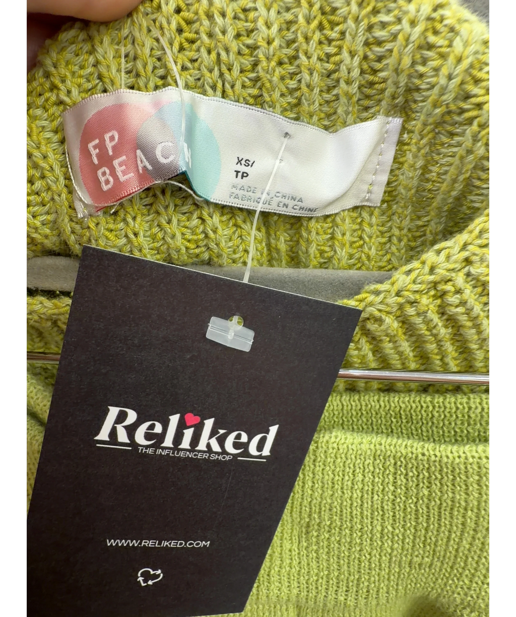 Free People Green Freya Short Sleeve Jumper & trouser lounge Set In Peridot green, size UK XS — care label