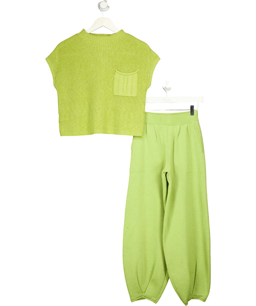 Free People Freya Short Sleeve Jumper & Trouser Lounge Set In Peridot Green UK XS — Front