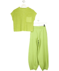 Free People Freya Short Sleeve Jumper & Trouser Lounge Set In Peridot Green UK XS — Front